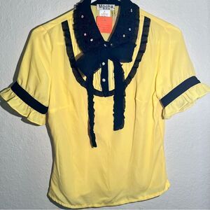 NWT adorable rockabilly sheer top 🖤 yellow & black 🖤 rhinestones & beads Small